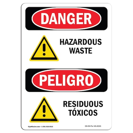 Signmission Safety Sign, OSHA Danger, 5" Height, Residuos Toxicos, Bilingual Spanish, 10PK OS-DS-D-35-VS-2026-10PK